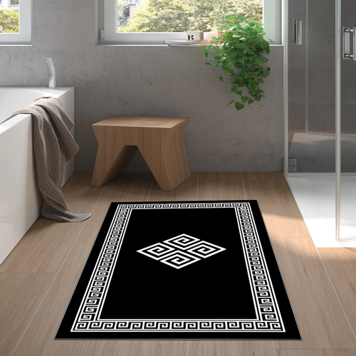 Kaymaz Taban Djt Banyo Halısı Yıldız Deri Modern 656M Siyah