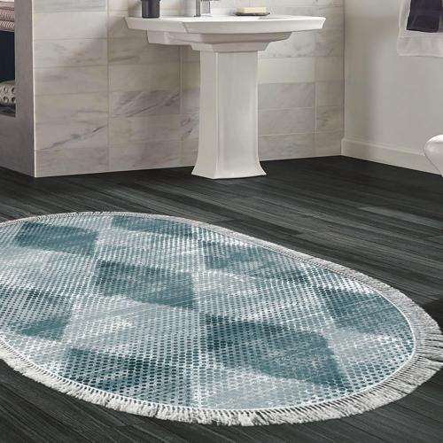 Kaymaz Taban Djt Banyo Halısı Star Pamuk Saçaklı Oval İskandinav F5131 Turkuaz