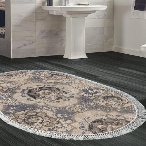 Kaymaz Taban Djt Banyo Halısı Trend Saçaklı Oval Modern 1903M Krem