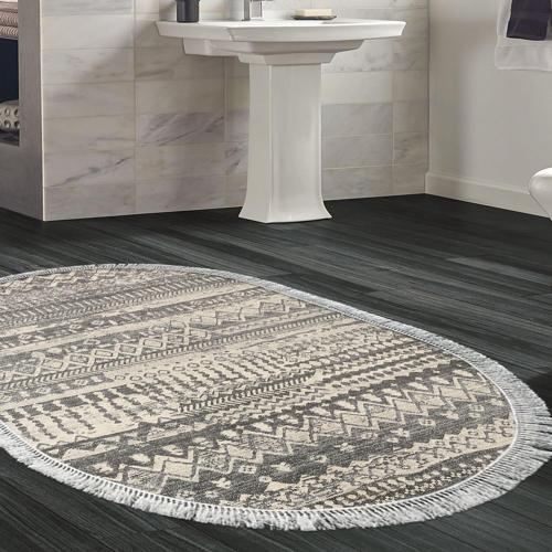 Kaymaz Taban Djt Banyo Halısı Trend Saçaklı Oval İskandinav F5080 Gri