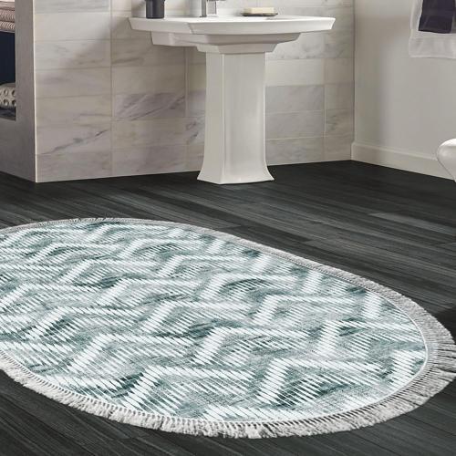 Kaymaz Taban Djt Banyo Halısı Yıldız Deri Saçaklı Oval İskandinav F5124 Kahve