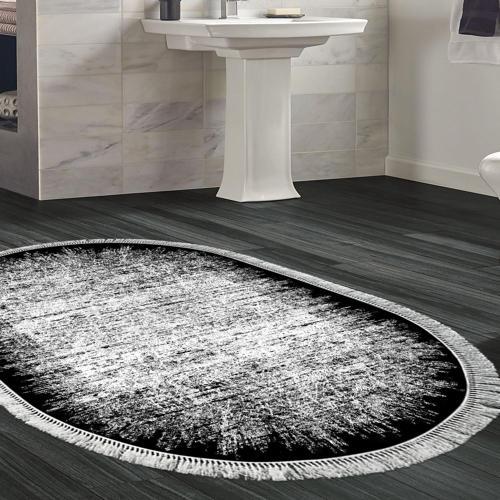 Kaymaz Taban Djt Banyo Halısı Trend Saçaklı Oval Modern 1342 Siyah