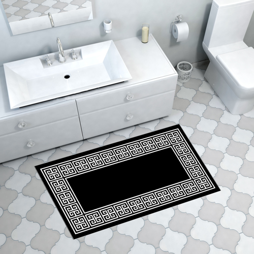 Kaymaz Taban Djt Banyo Halısı Yıldız Deri Modern 608M Siyah