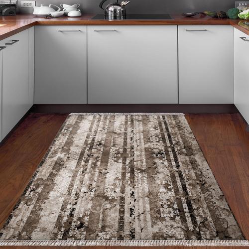 Kaymaz Taban Djt Mutfak Halısı Yıldız Deri Saçaklı Modern Mu147 Kahve