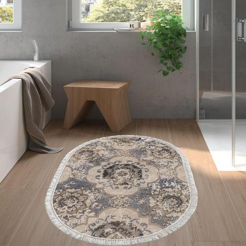 Kaymaz Taban Djt Banyo Halısı Star Pamuk Saçaklı Oval Modern 1903M Krem
