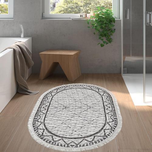 Kaymaz Taban Djt Banyo Halısı Trend Saçaklı Oval İskandinav F5081 Gri