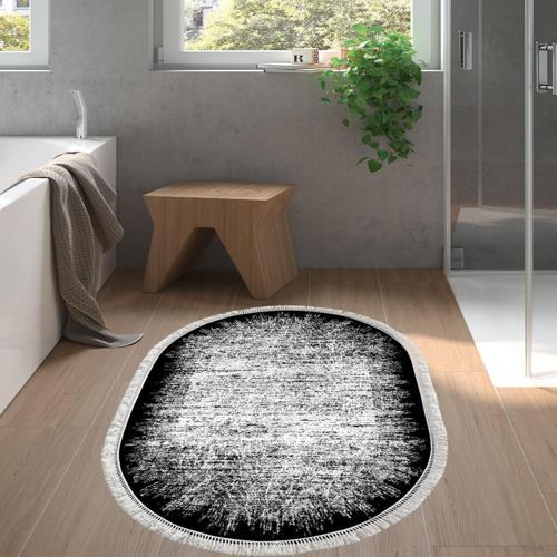 Kaymaz Taban Djt Banyo Halısı Yıldız Deri Saçaklı Oval Modern 1342 Pudra