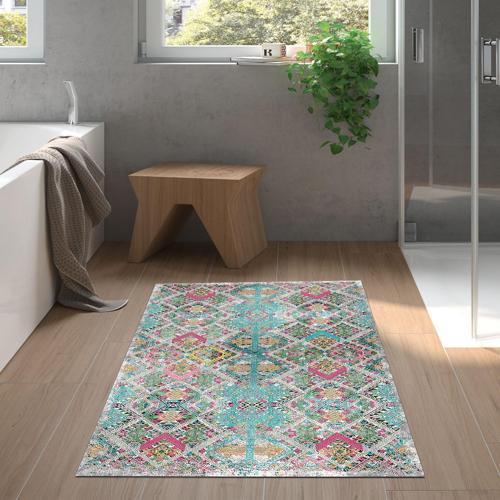 Kaymaz Taban Djt Banyo Halısı Yıldız Deri İskandinav F5009 Renkli