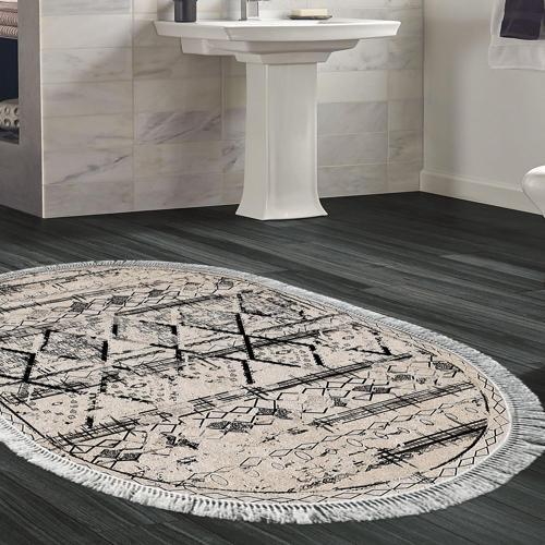 Kaymaz Taban Djt Banyo Halısı Yıldız Deri Saçaklı Oval İskandinav M5141 Gri