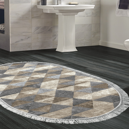 Kaymaz Taban Djt Banyo Halısı Star Pamuk Saçaklı Oval İskandinav 661M Pudra