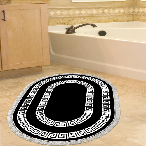 Kaymaz Taban Djt Banyo Halısı Star Pamuk Saçaklı Oval Modern 650M Siyah