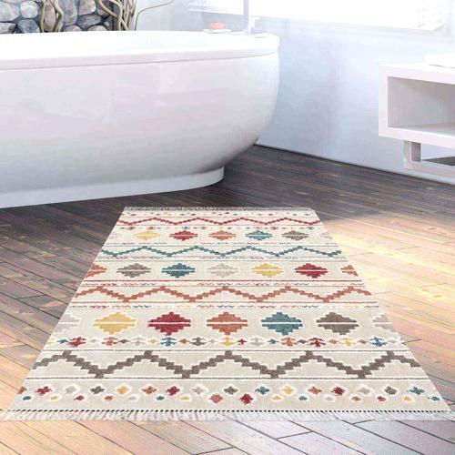 Kaymaz Taban Djt Banyo Halısı Yıldız Deri Saçaklı İskandinav F5001 Renkli