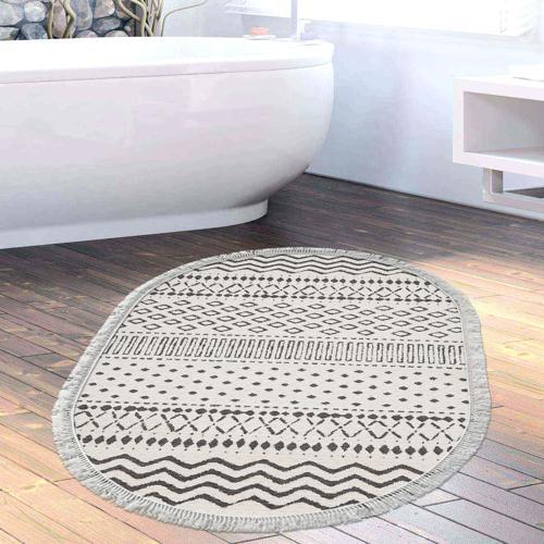 Kaymaz Taban Djt Banyo Halısı Yıldız Deri Saçaklı Oval İskandinav F5086 Bej