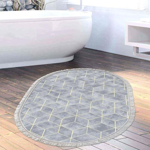 Kaymaz Taban Djt Banyo Halısı Trend Saçaklı Oval Modern 627M Mavi