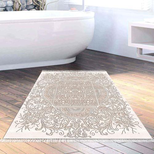 Kaymaz Taban Djt Banyo Halısı Yıldız Deri Saçaklı Modern 1488 Pudra