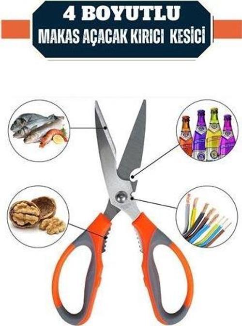 Kuhn 4 Boyutlu Mutfak Makası Açacak Kırıcı Kesici