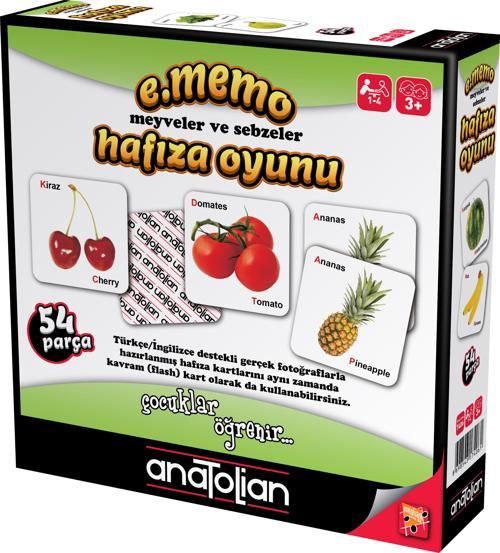 e.Memo Hafıza Oyunu - Meyveler ve Sebzeler (54 Parça) 7406