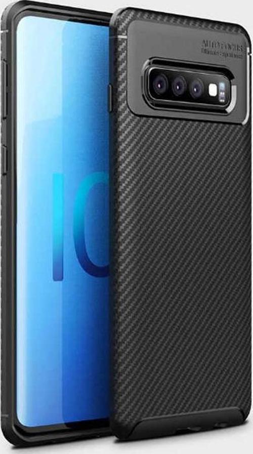 Samsung Galaxy S10 Kılıf Darbe Emici Uzun Ömürlü Parmak İzi Yapmaz Karbon Tasarım Negro Kılıf