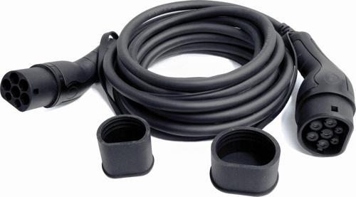 Type2 <-> Type2 IEC Elektrikli Araç Şarj Kablosu 400V / 16A 11kW IP55 Düz TPU Kablo 3 metre