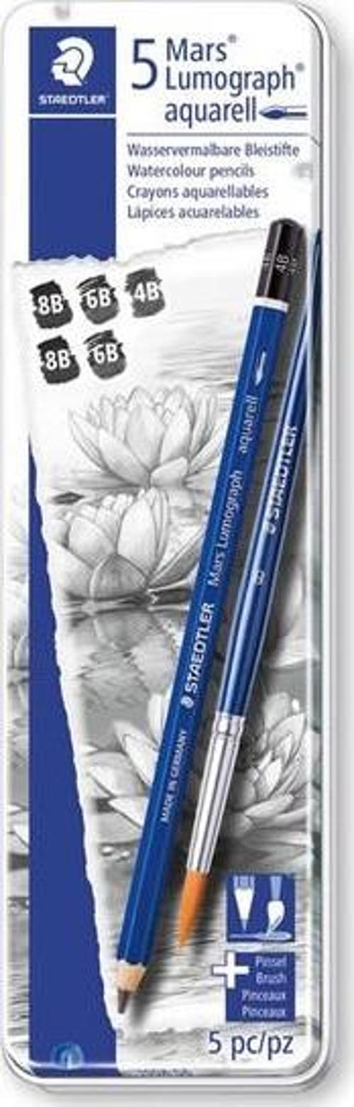 100A G6 Mars Lumograph Aquarell Kurşun Kalem 5'Li Set + Firça