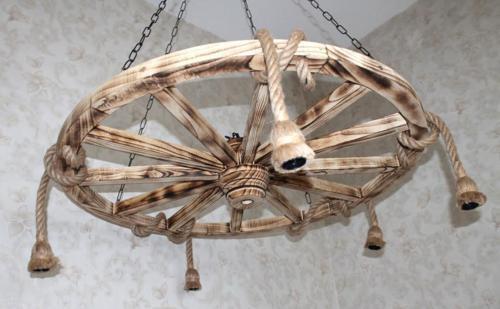 Ahşap Halatlı Teker Avize 100 cm. 5'li Serbest Sarkıtlı