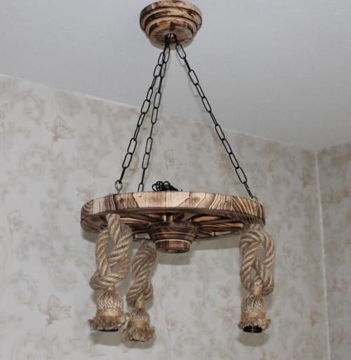 Ahşap Halatlı Teker Avize 40 cm.  3'lü