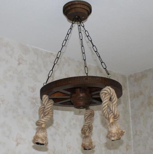 Ahşap Halatlı Teker Avize 40 cm.  3'lü