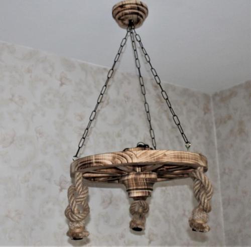 Ahşap Halatlı Teker Avize 50 cm.  3'lü