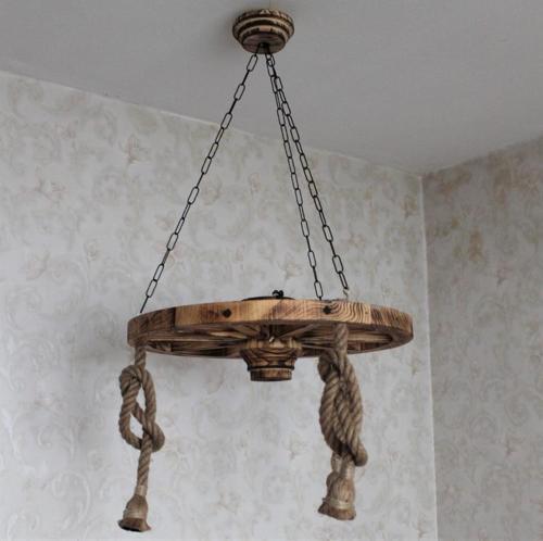 Ahşap Halatlı Teker Avize 60 cm. 3'lü