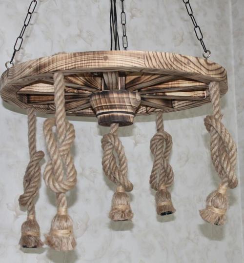 Ahşap Halatlı Teker Avize 60 cm. 5'li