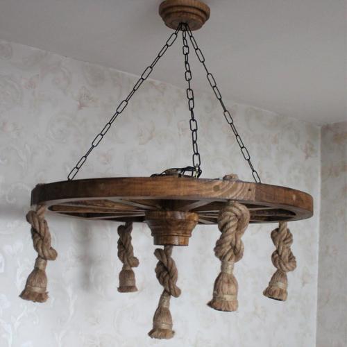 Ahşap Halatlı Teker Avize 70 cm. 5'li  K03