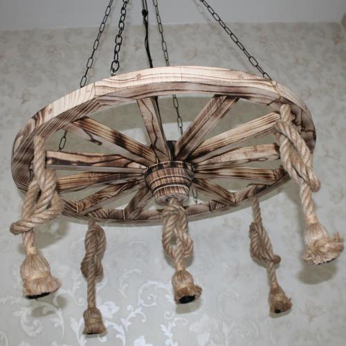 Ahşap Halatlı Teker Avize 80 cm. 5'li
