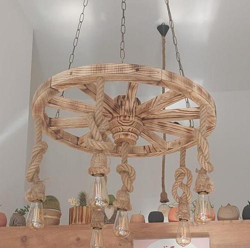 Ahşap Teker Avize 70  cm. 6'lı