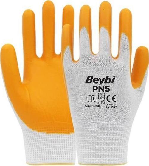 Pn5 Polyester Örme Beyaz Sarı Eldiven 10