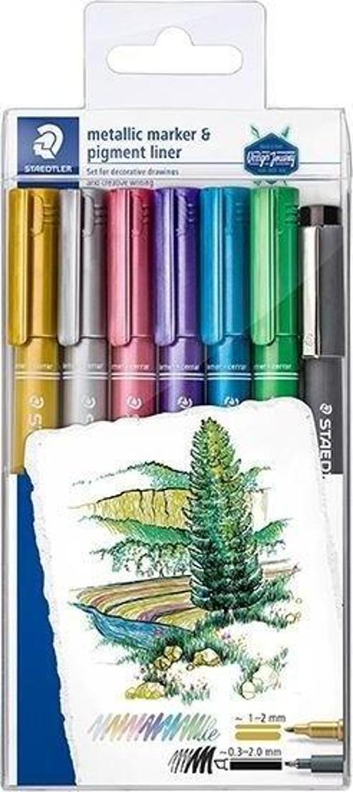 Metalik 6'lı Markör ve Siyah Pigment Liner Set