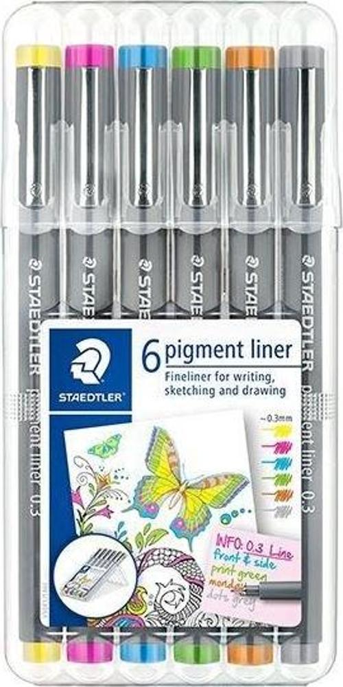 Pigment Liner 0.3 mm 6'lı Set Karışık Renk Kalem Seti