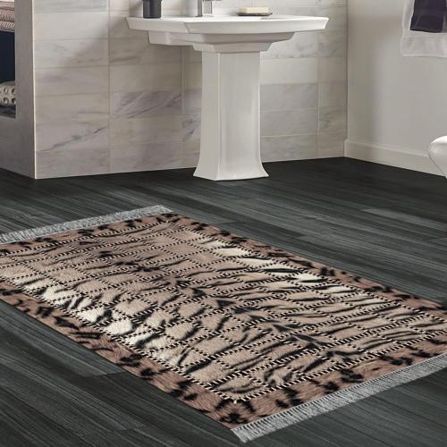 Kaymaz Taban Djt Banyo Halısı Yıldız Deri Saçaklı Modern 1906 Kahve