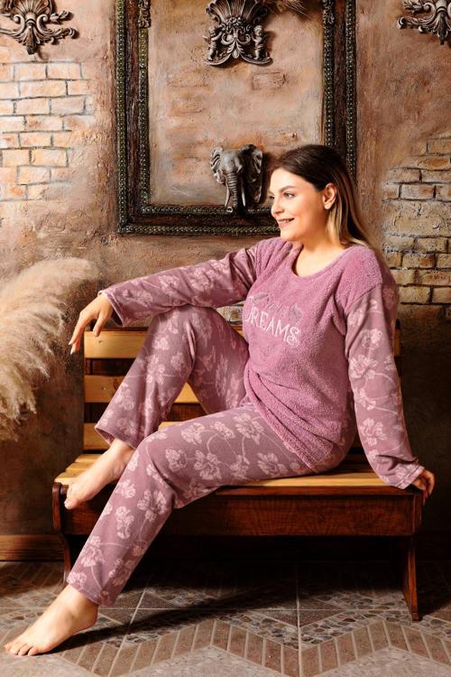 Büyük Beden Peluş Polar Pijama Takımı- Kışlık Büyük Beden Kadın Pijama