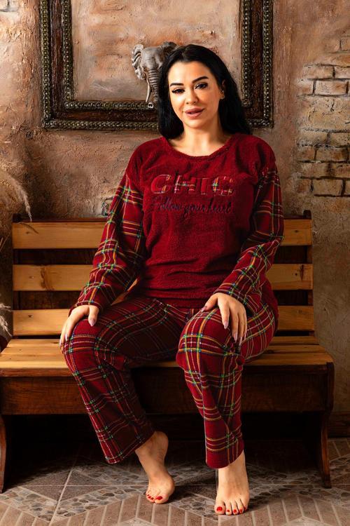 Büyük Beden Peluş Polar Pijama Takımı- Kışlık Büyük Beden Kadın Pijama
