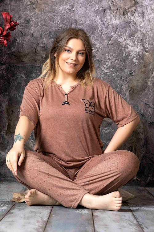 Bambu Büyük Beden Yazlık Kadın Kısa Kol Pijama Takımı