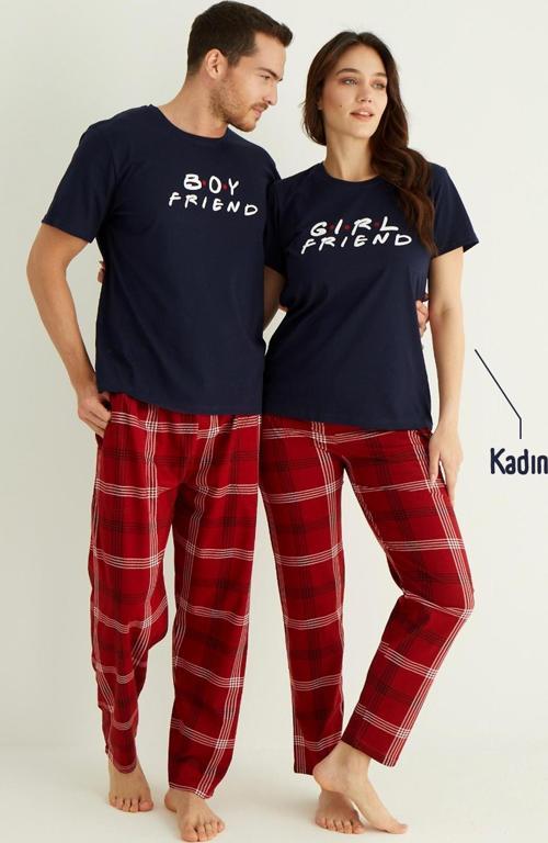 Kısa Kollu Pamuk Kadın Pijama Takımı- Sevgili Pijaması- Tek Adet