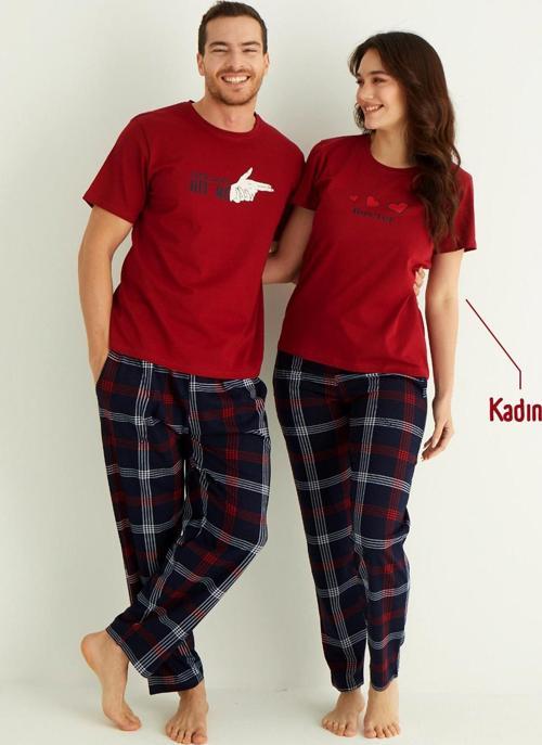 Kısa Kollu Pamuk Kadın Pijama Takımı- Sevgili Pijaması- Tek Adet