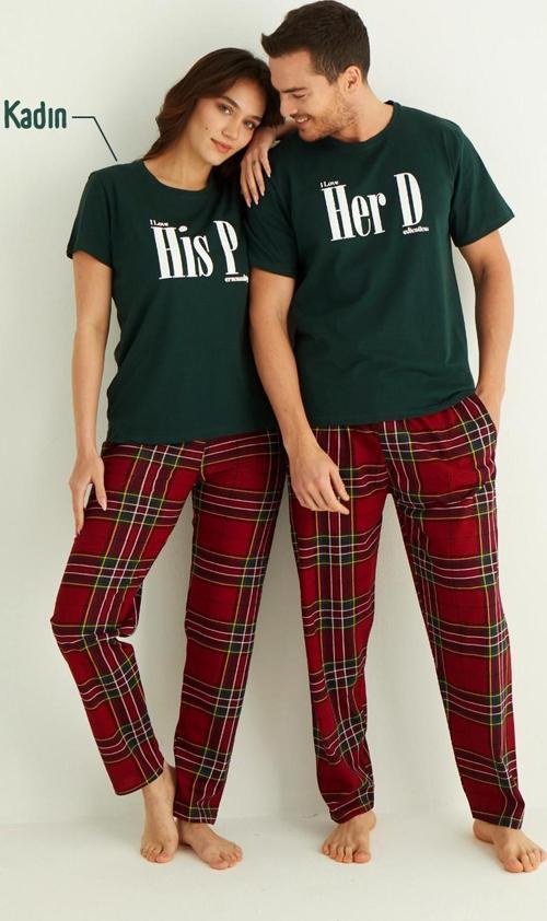 Kısa Kollu Pamuk Kadın Pijama Takımı- Sevgili Pijaması- Tek Adet