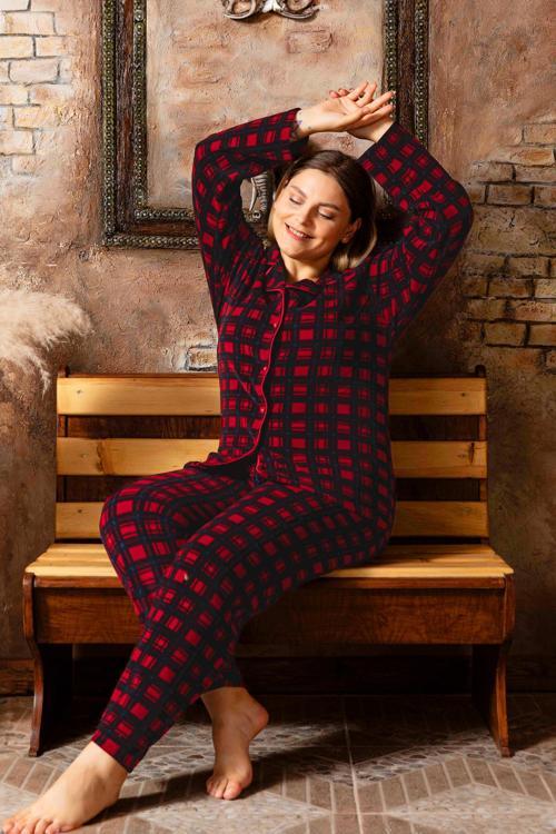 Büyük Beden Kışlık Düğmeli Gömlek Pijama Takımı