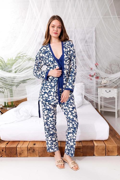 Kutulu Çeyizlik Zen Pijama Seti - Exclusive 3 Parça İpeksi Sabahlıklı Kadın Pijama Takımı