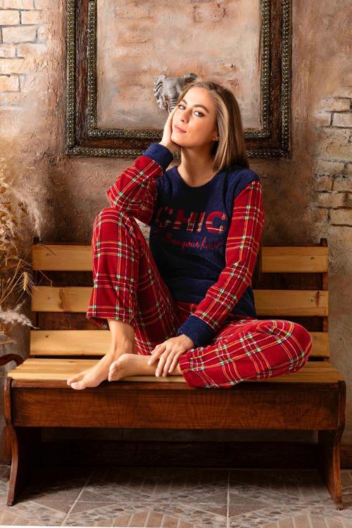 Kışlık Kadın Welsoft Polar Pijama Takımı - Yeni Yıl Pijaması