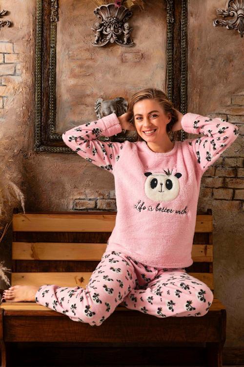 Kışlık Kadın Welsoft Polar Pijama Takımı - Yeni Yıl Pijaması
