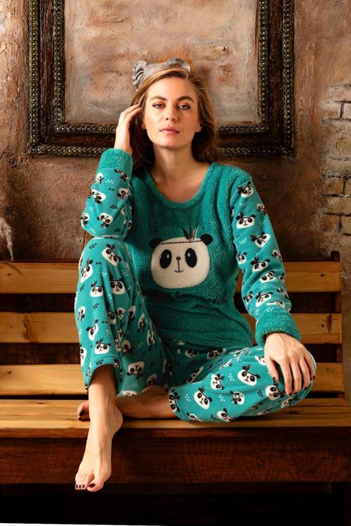 Kışlık Kadın Welsoft Polar Pijama Takımı - Yeni Yıl Pijaması