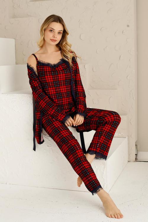 Sabahlıklı Dantel Detaylı Pegasus Kadın Pijama Takımı-Çeyizlik Takım- Geniş Beden Aralığı