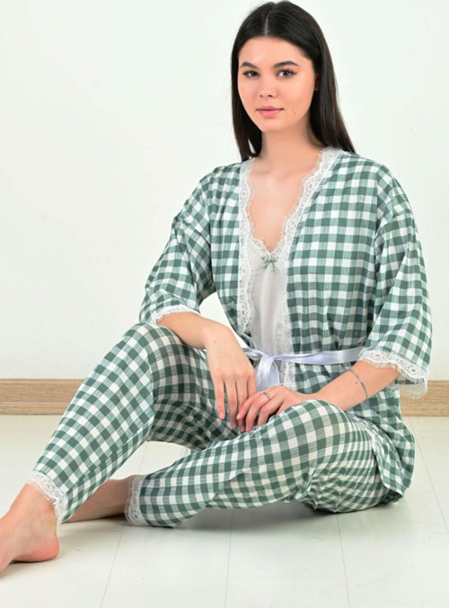Sabahlıklı Dantel Detaylı Pegasus Kadın Pijama Takımı-Çeyizlik Takım- Geniş Beden Aralığı